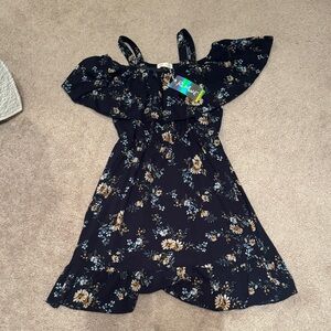 Floral Off the Shoulder Navy Dress